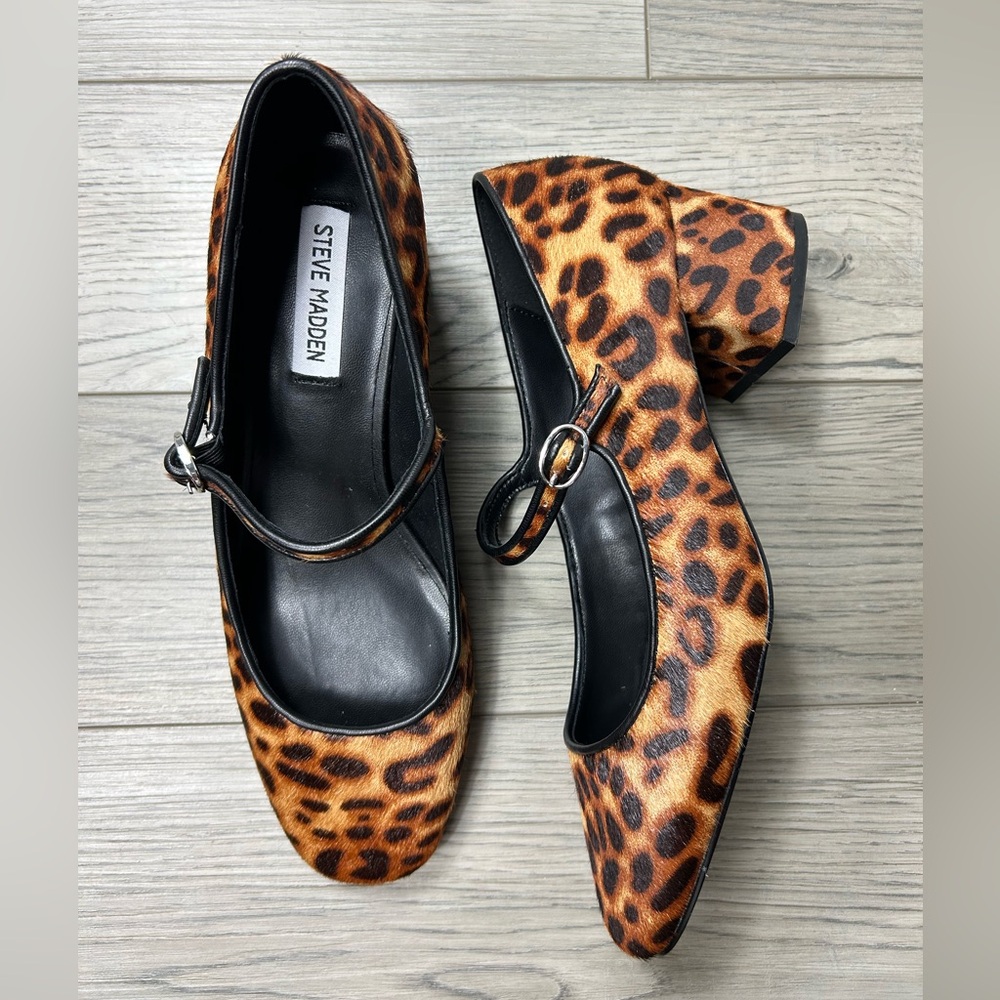 NEW STEVE MADDEN HAWKE Animal Print Mary Jane Heels CALF HAIR
